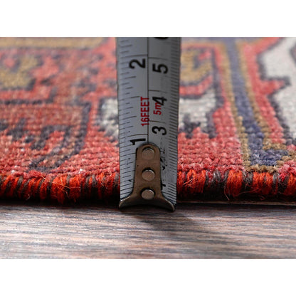 Overdyed & Vintage Wool Hand Knotted Rug Red 2.1x5.4 -O0638