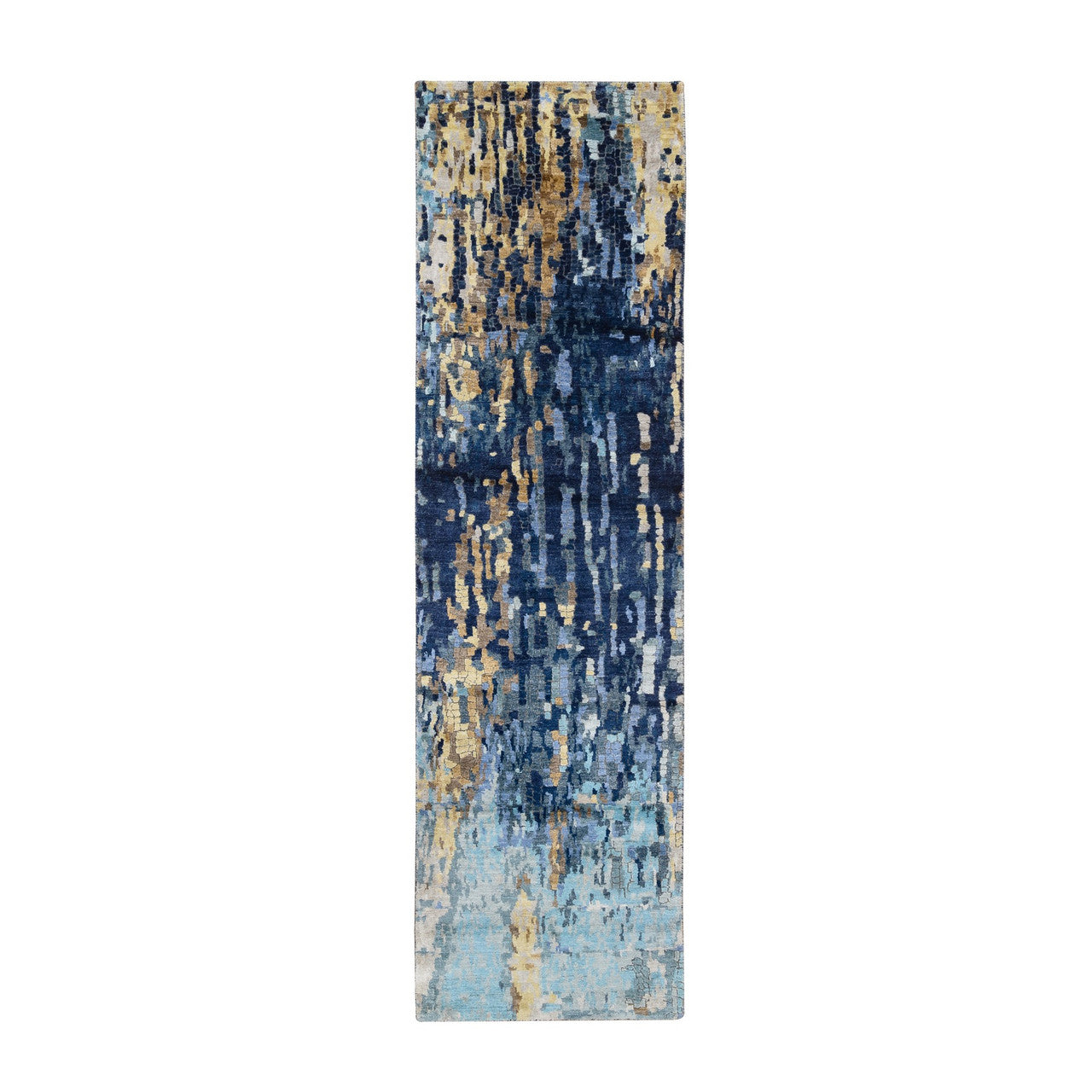 Blue 2'8" x 9'9" Modern and Contemporary Hand knotted Wool/Silk Rug - Sku: O063910