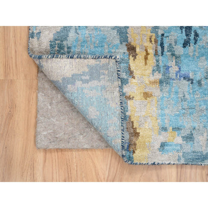 Modern and Contemporary Wool & Silk Hand Knotted Rug Blue No Border 2.8X9.9 -O063910