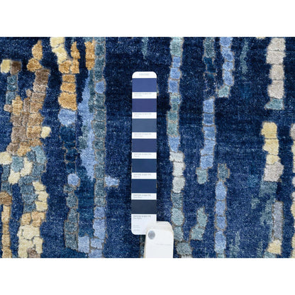 Modern and Contemporary Wool & Silk Hand Knotted Rug Blue No Border 2.8X9.9 -O063910