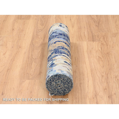 Modern and Contemporary Wool & Silk Hand Knotted Rug Blue No Border 2.8X9.9 -O063910