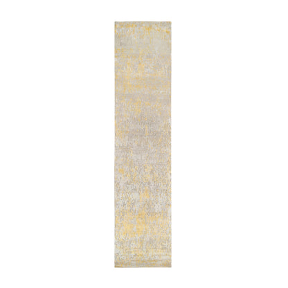 Modern and Contemporary Wool & Silk Hand Knotted Rug Yellow No Border 2.7X11.10 -O063911