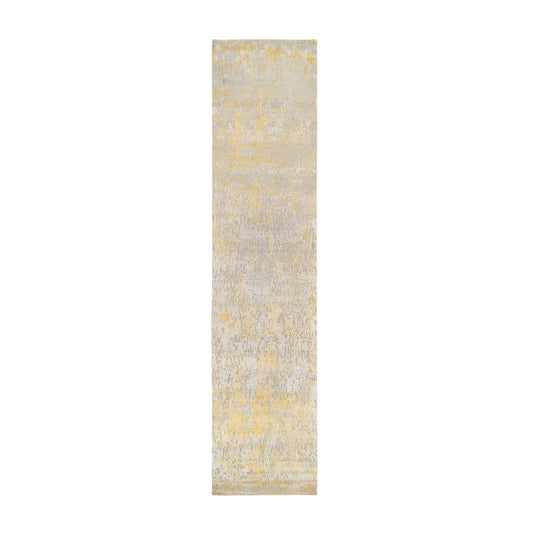Modern and Contemporary Wool & Silk Hand Knotted Rug Yellow No Border 2.7X11.10 -O063911
