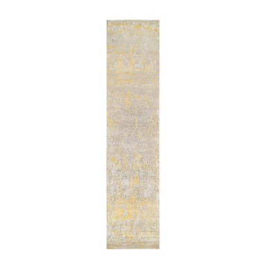 Modern and Contemporary Wool & Silk Hand Knotted Rug Yellow No Border 2.7X11.10 -O063911