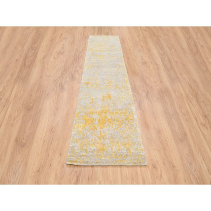 Modern and Contemporary Wool & Silk Hand Knotted Rug Yellow No Border 2.7X11.10 -O063911