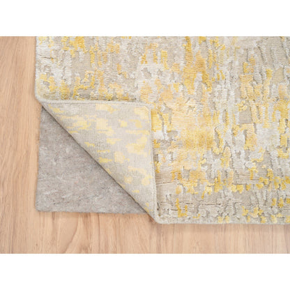 Modern and Contemporary Wool & Silk Hand Knotted Rug Yellow No Border 2.7X11.10 -O063911