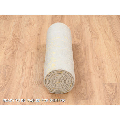 Modern and Contemporary Wool & Silk Hand Knotted Rug Yellow No Border 2.7X11.10 -O063911