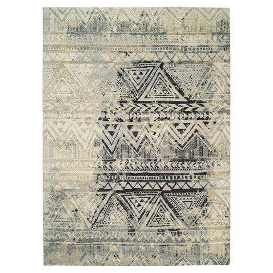 Modern and Contemporary Wool Hand Knotted Rug Black No Border 9.9X13.10 -O063921