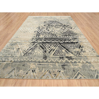 Modern and Contemporary Wool Hand Knotted Rug Black No Border 9.9X13.10 -O063921