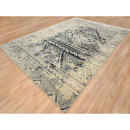 Modern and Contemporary Wool Hand Knotted Rug Black No Border 9.9X13.10 -O063921