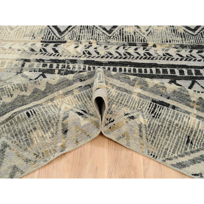 Modern and Contemporary Wool Hand Knotted Rug Black No Border 9.9X13.10 -O063921