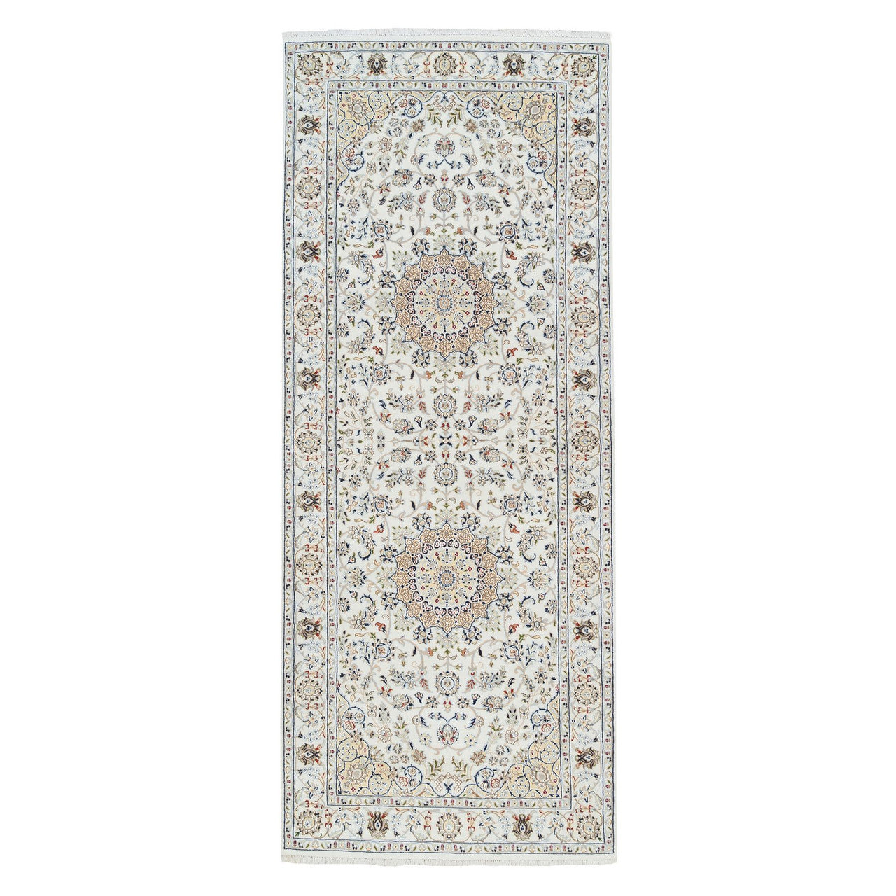 Fine Oriental Wool Hand Knotted Rug Ivory Ivory 4.2X10.1 -O063964