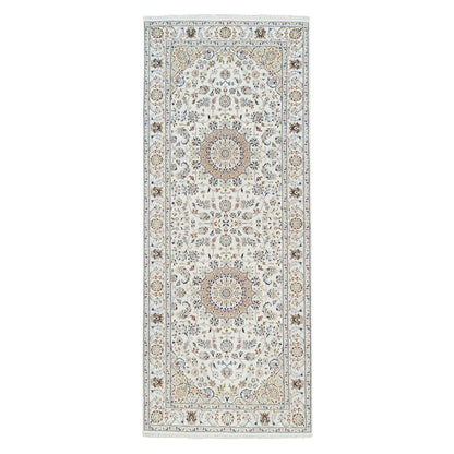 Fine Oriental Wool Hand Knotted Rug Ivory Ivory 4.2X10.1 -O063964