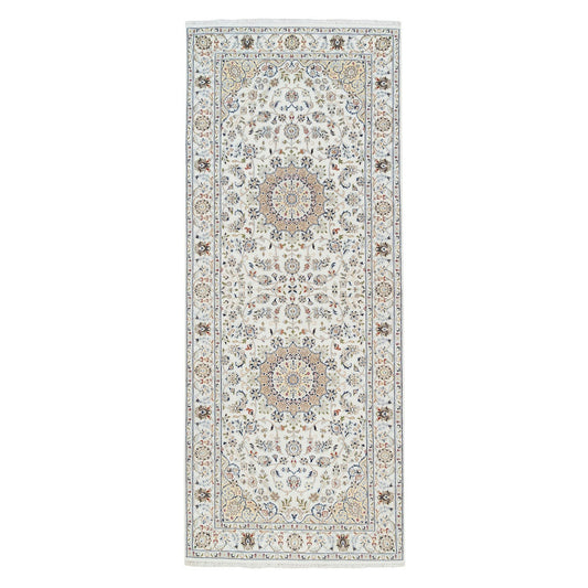 Fine Oriental Wool Hand Knotted Rug Ivory Ivory 4.2X10.1 -O063964