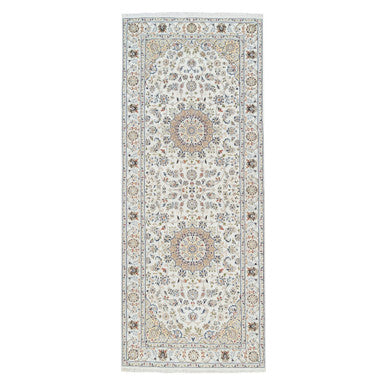 Fine Oriental Wool Hand Knotted Rug Ivory Ivory 4.2X10.1 -O063964