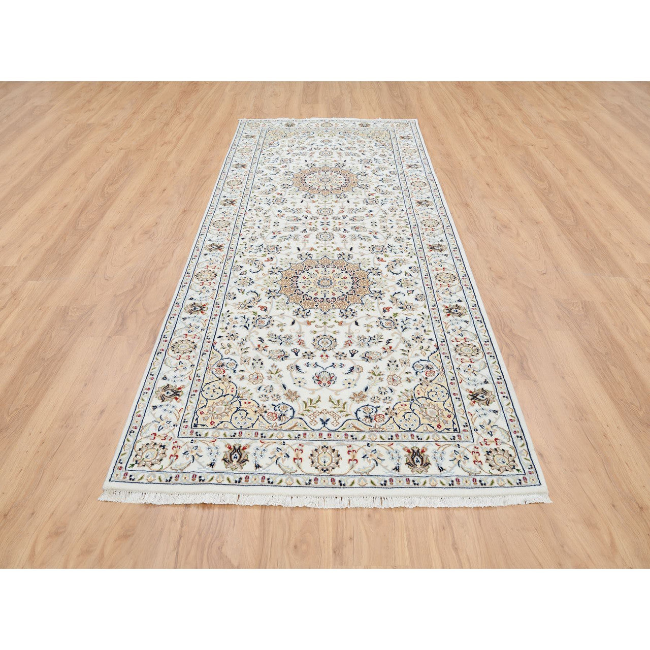 Fine Oriental Wool Hand Knotted Rug Ivory Ivory 4.2X10.1 -O063964