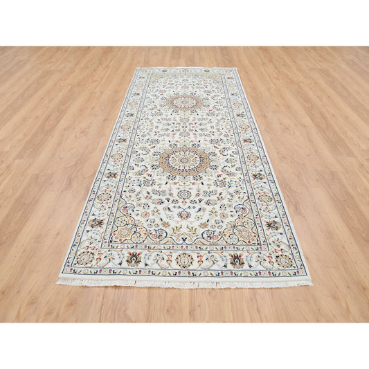 Fine Oriental Wool Hand Knotted Rug Ivory Ivory 4.2X10.1 -O063964
