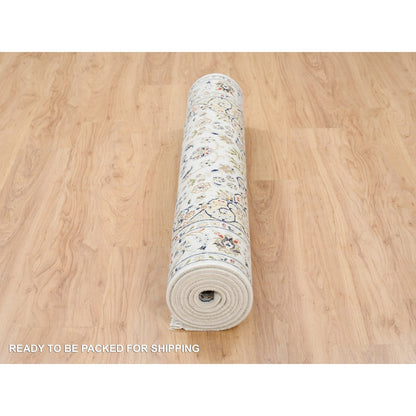 Fine Oriental Wool Hand Knotted Rug Ivory Ivory 4.2X10.1 -O063964
