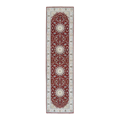 Fine Oriental Wool Hand Knotted Rug Red Ivory 2.8X10.2 -O063973
