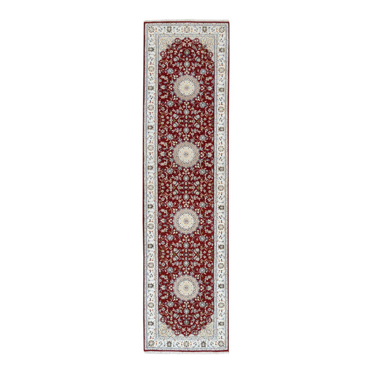 Fine Oriental Wool Hand Knotted Rug Red Ivory 2.8X10.2 -O063973