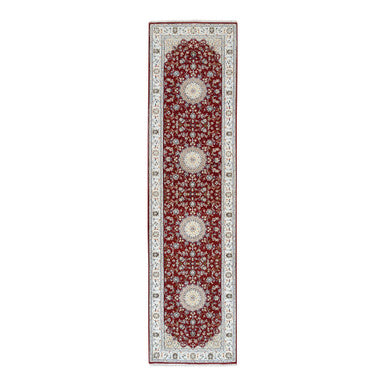 Fine Oriental Wool Hand Knotted Rug Red Ivory 2.8X10.2 -O063973