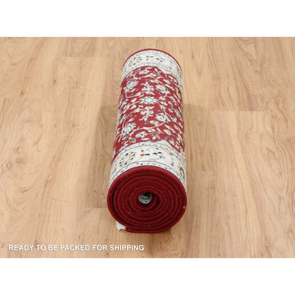 Fine Oriental Wool Hand Knotted Rug Red Ivory 2.8X10.2 -O063973