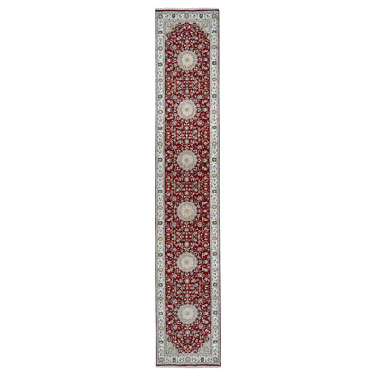 Fine Oriental Wool Hand Knotted Rug Red Ivory 2.7X14.1 -O063974
