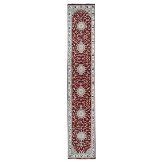 Fine Oriental Wool Hand Knotted Rug Red Ivory 2.7X14.1 -O063974