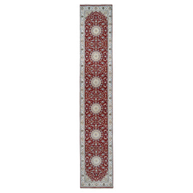 Fine Oriental Wool Hand Knotted Rug Red Ivory 2.7X14.1 -O063974