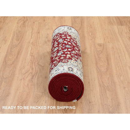 Fine Oriental Wool Hand Knotted Rug Red Ivory 2.7X14.1 -O063974