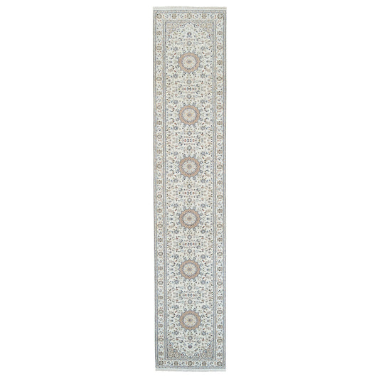 Fine Oriental Wool Hand Knotted Rug Ivory Ivory 2.8X13.3 -O063975