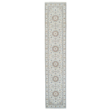 Fine Oriental Wool Hand Knotted Rug Ivory Ivory 2.8X13.3 -O063975