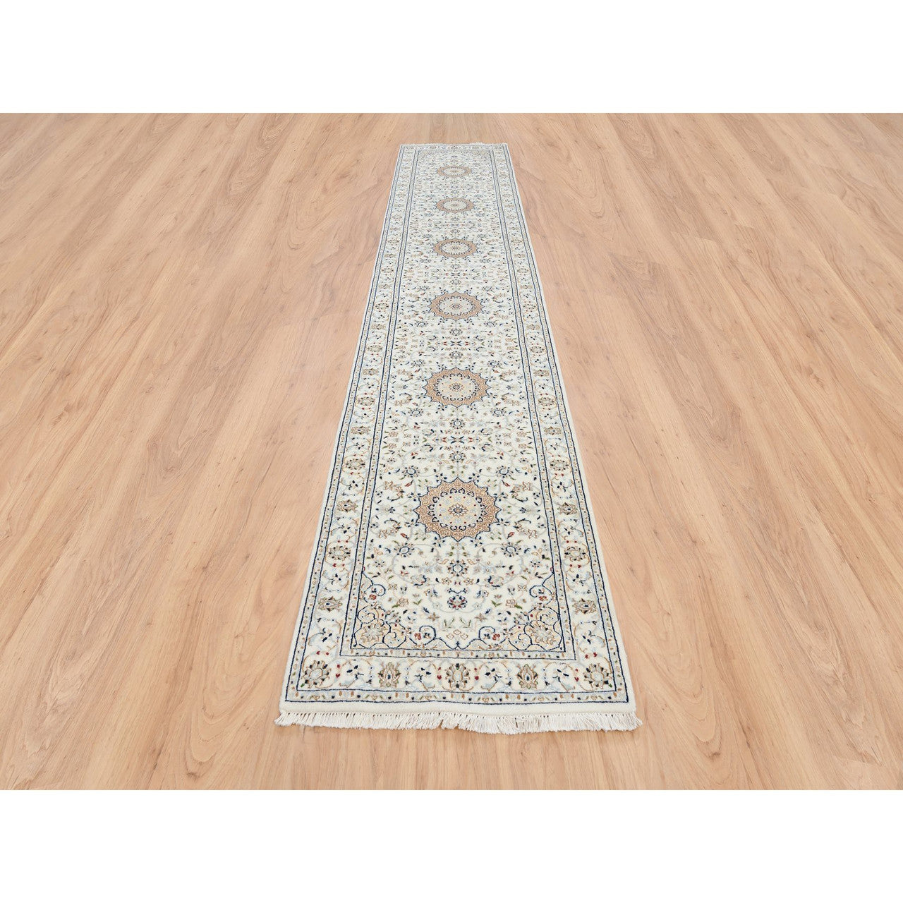 Fine Oriental Wool Hand Knotted Rug Ivory Ivory 2.8X13.3 -O063975