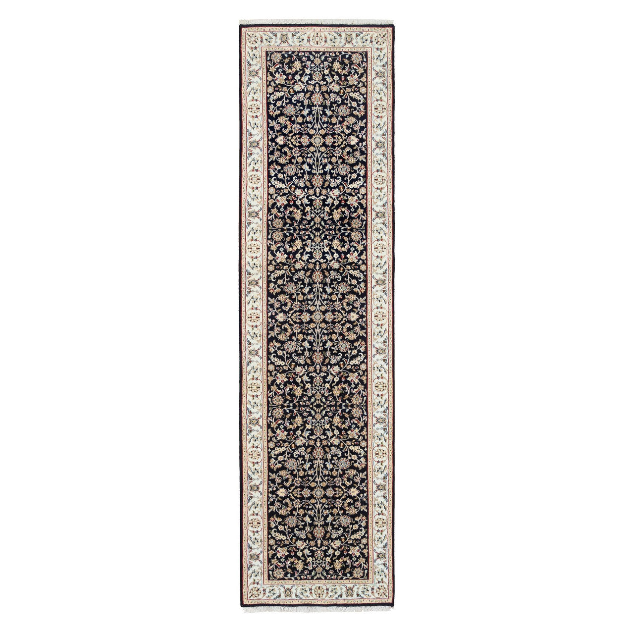 Fine Oriental Wool Hand Knotted Rug Blue Ivory 2.8X10.0 -O063986