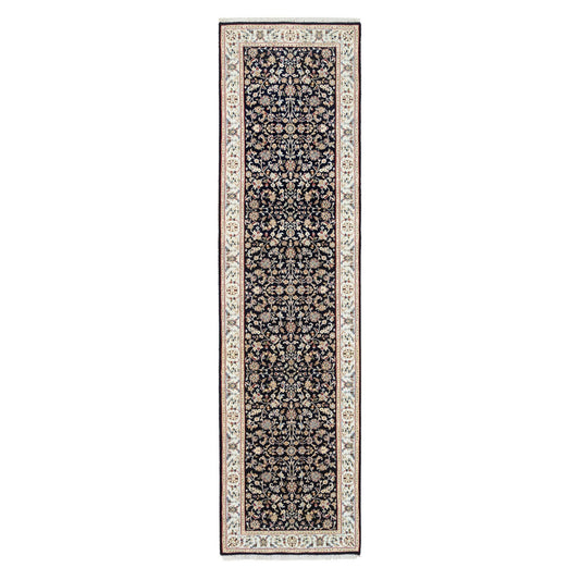 Fine Oriental Wool Hand Knotted Rug Blue Ivory 2.8X10.0 -O063986