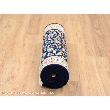 Fine Oriental Wool Hand Knotted Rug Blue Ivory 2.8X10.0 -O063986