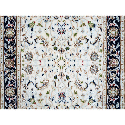 Fine Oriental Wool Hand Knotted Rug Ivory Navy Blue 2.7X8.3 -O063987