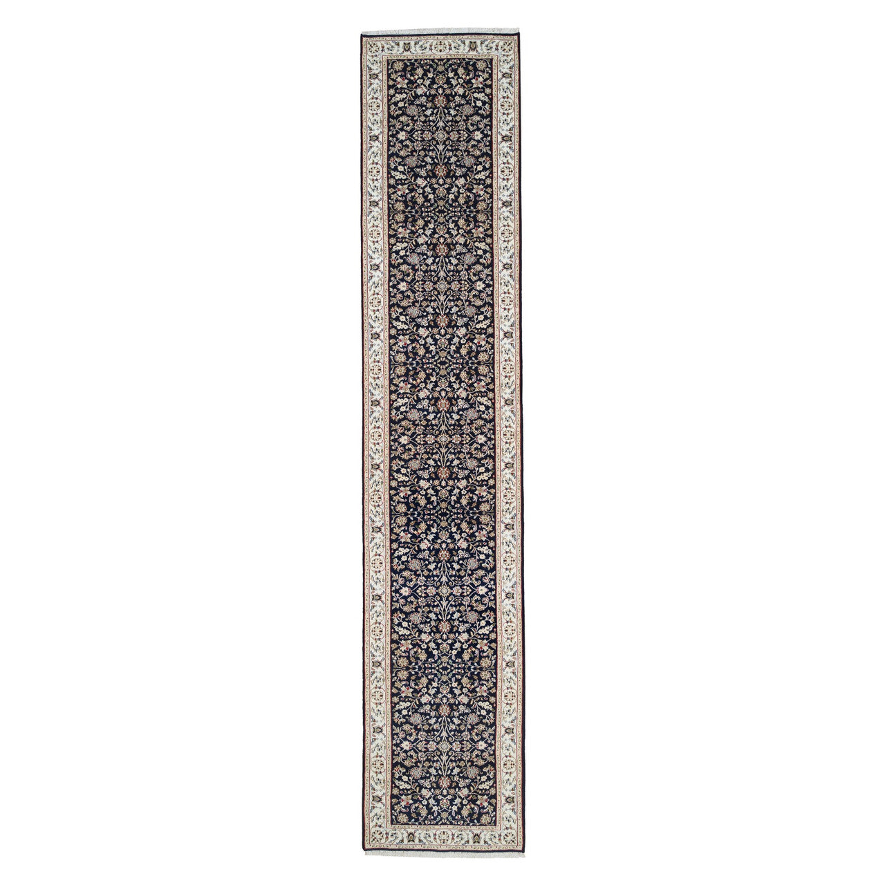 Fine Oriental Wool Hand Knotted Rug Blue Ivory 2.9X14.0 -O063999
