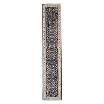 Fine Oriental Wool Hand Knotted Rug Blue Ivory 2.9X14.0 -O063999