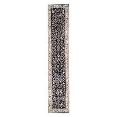 Fine Oriental Wool Hand Knotted Rug Blue Ivory 2.9X14.0 -O063999