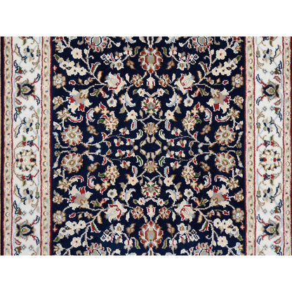 Fine Oriental Wool Hand Knotted Rug Blue Ivory 2.9X14.0 -O063999