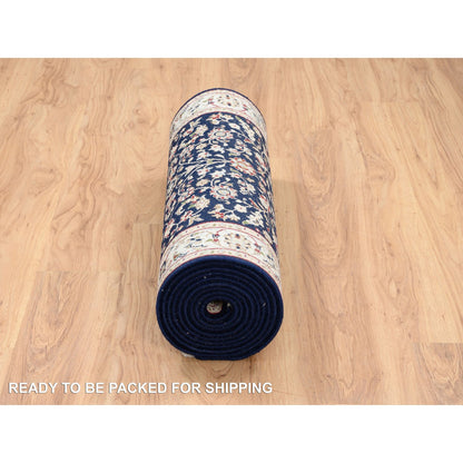 Fine Oriental Wool Hand Knotted Rug Blue Ivory 2.9X14.0 -O063999