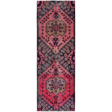Overdyed & Vintage Wool Hand Knotted Rug Red 3.1x9.0 -O0639