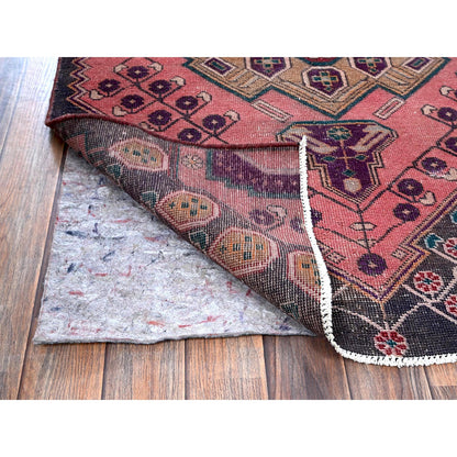 Overdyed & Vintage Wool Hand Knotted Rug Red 3.1x9.0 -O0639