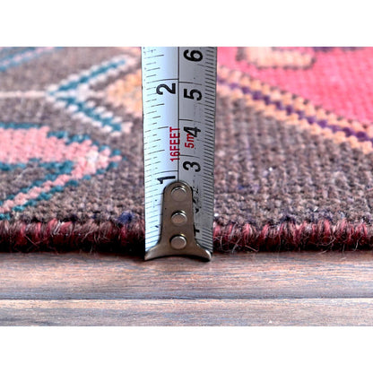 Overdyed & Vintage Wool Hand Knotted Rug Red 3.1x9.0 -O0639
