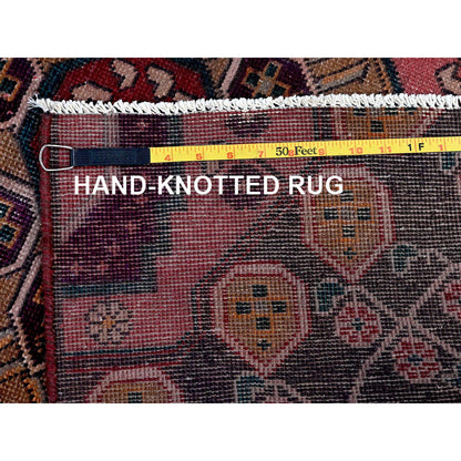Overdyed & Vintage Wool Hand Knotted Rug Red 3.1x9.0 -O0639