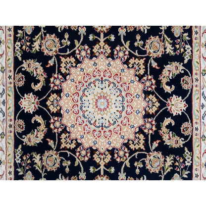 Fine Oriental Wool Hand Knotted Rug Blue Ivory 4.0X12.0 -O064000