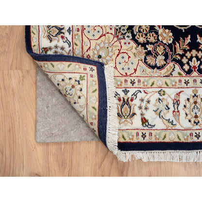 Fine Oriental Wool Hand Knotted Rug Blue Ivory 4.2X10.4 -O064007
