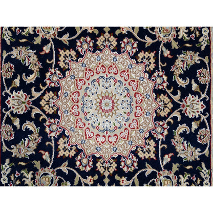 Fine Oriental Wool Hand Knotted Rug Blue Ivory 4.2X10.4 -O064007
