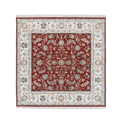 Fine Oriental Wool Hand Knotted Rug Red Ivory 5.0X5.1 -O064011
